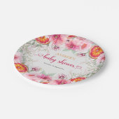 柑橘類&ピンク水彩花赤ちゃんシャワー ペーパープレート (アングル)