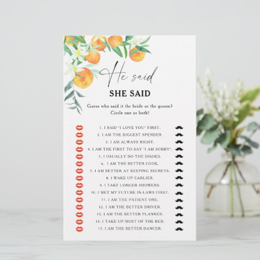柑橘類 – 彼は彼女はブライダルシャワーゲームと言った (スタンド正面)