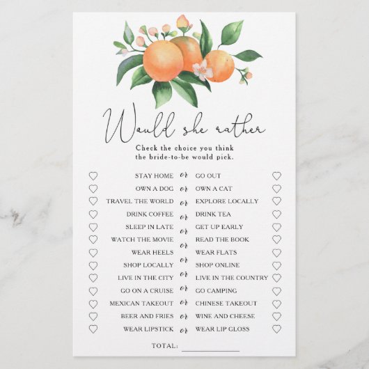 柑橘類 – 彼女はむしろブライダルシャワーゲーム (正面)