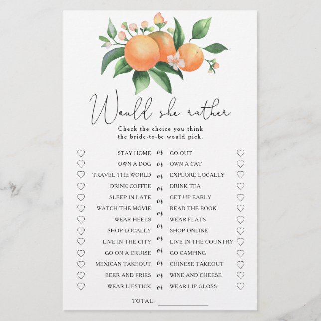 柑橘類 – 彼女はむしろブライダルシャワーゲーム (正面)