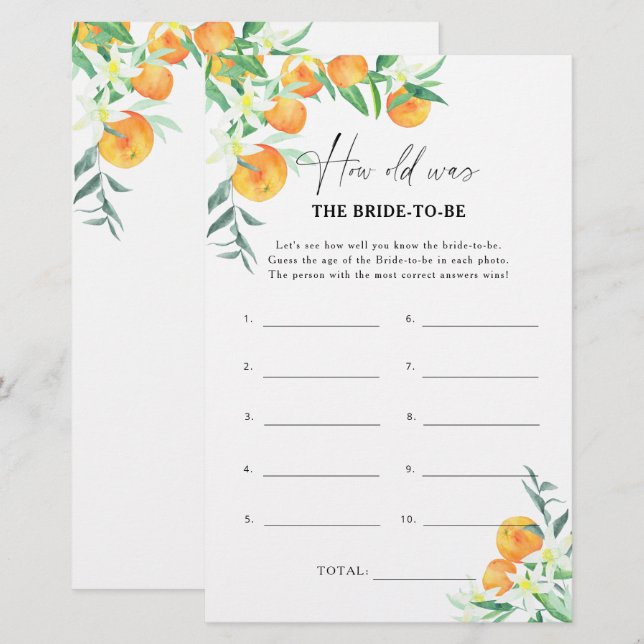 柑橘類 – 新婦は何歳になる予定だった (正面/裏面)