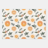 柑橘類、柊、松の針が居心地の良いクリスマス ラッピングペーパーシート (正面3)