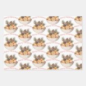 柑橘類、柊、松の針が居心地の良いクリスマス ラッピングペーパーシート (正面2)