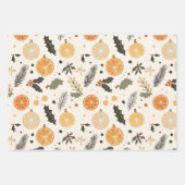 柑橘類、柊、松の針が居心地の良いクリスマス ラッピングペーパーシート (正面)