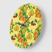 柑橘類、梨、さくらんぼ：水彩プリント。 ラージ壁時計 (傾斜)