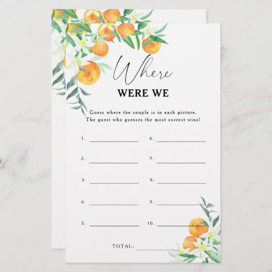 柑橘類 – 私たちはブライダルシャワーゲーム (正面/裏面)