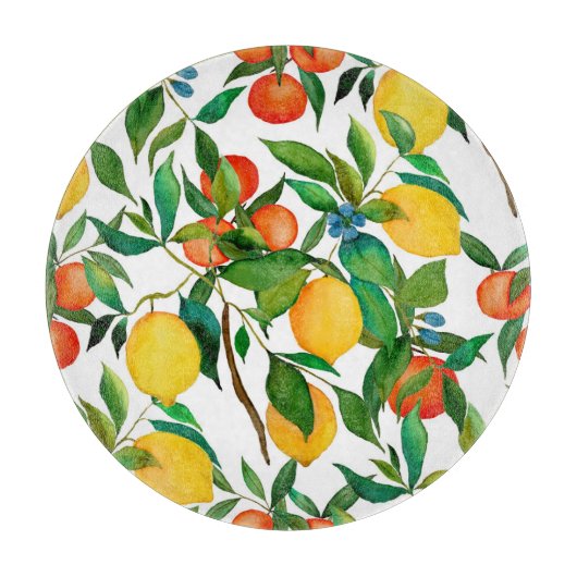 柑橘類、鮮やか水彩模様。 カッティングボード (正面)