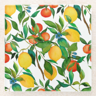 柑橘類、鮮やか水彩模様。 ガラスコースター