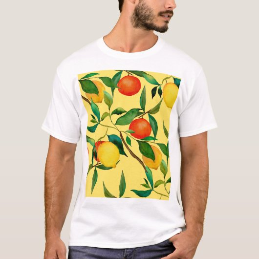 柑橘類、鮮やか水彩模様。 Tシャツ (正面)