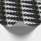 染められたオーナメントが付いているヴィンテージB/Wのクリスマスツリー ラッピングペーパー (角)