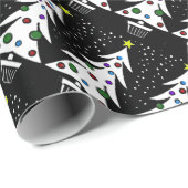 染められたオーナメントが付いているヴィンテージB/Wのクリスマスツリー ラッピングペーパー (ロールコーナー)