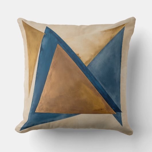 染色金ゴールド銅と青い三角形抽象芸術 クッション (正面)