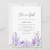柔お洒落らかいラベンダーバタフライベビーシャワー 招待状 (正面)