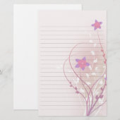 柔かわいらしらかいピンクのエレガント花並び紙 便箋 (正面/裏面)