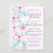 柔かわいらしらかいピンクの水の色の花ブライダルシャワー 招待状 (正面)