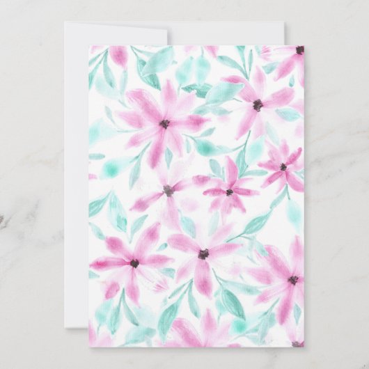 柔かわいらしらかいピンクの水の色の花ブライダルシャワー 招待状 (裏面)