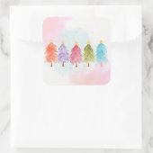 柔らかいかわいらしピンクのパステル水色のクリスマスツリー スクエアシール (バッグ)