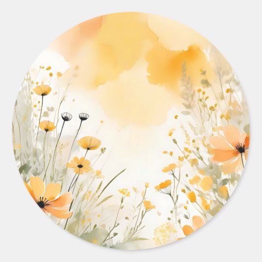 柔らかいオレンジ色の水の色の野生の花 ラウンドシール (正面)