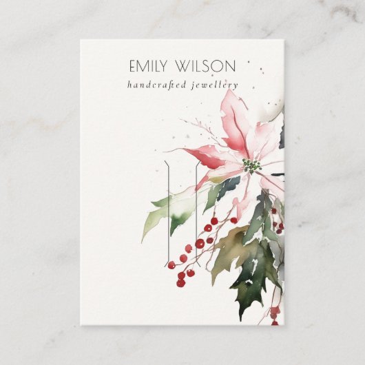 柔らかいクリスマスベリーポインセチアのヘアピンディスプレイ 名刺 (正面)