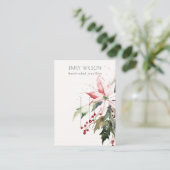 柔らかいクリスマスベリーポインセチアのヘアピンディスプレイ 名刺 (スタンド正面)