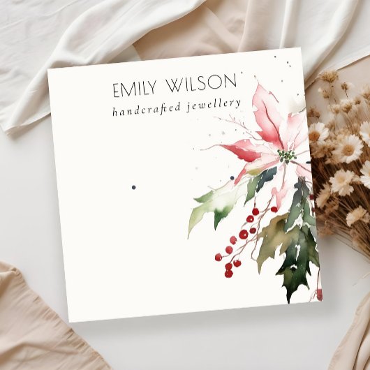 柔らかいクリスマスベリーポインセチア水の色のイヤリング スクエア名刺