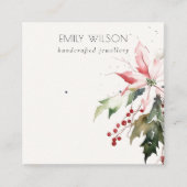 柔らかいクリスマスベリーポインセチア水の色のイヤリング スクエア名刺 (正面)