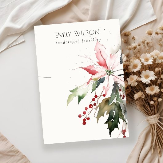 柔らかいクリスマスベリーポインセチア葉のネックレス 名刺