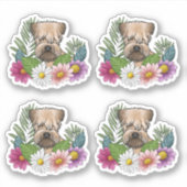 柔らかいコーティングされたカーテン状テリアの頭のカラフル花 シール (正面)