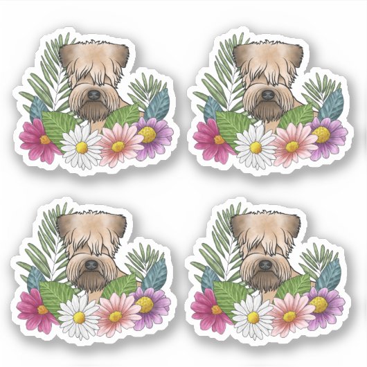柔らかいコーティングされたカーテン状テリアの頭のカラフル花 シール (正面)