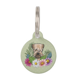 柔らかいコーティングされたカーテン状テリアの頭のカラフル花 ペット　ネームタグ