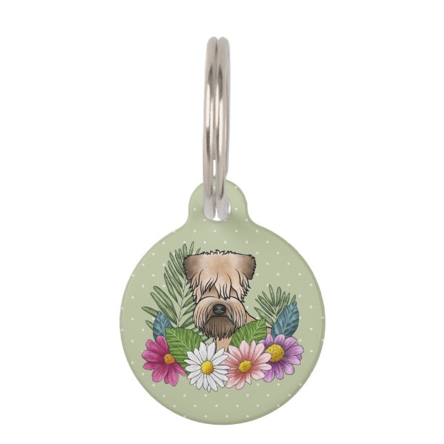 柔らかいコーティングされたカーテン状テリアの頭のカラフル花 ペット　ネームタグ (正面)