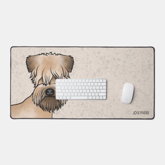 柔らかいコーティングされたテリアかわいい犬の頭と文字 デスクマット (キーボード&マウス)