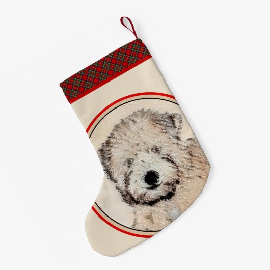 柔らかいコーティングされたテリア絵画パピーの犬の芸術 スモールクリスマスストッキング (裏面 (吊り時))