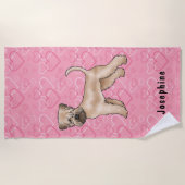 柔らかいコーティングされたホイアテンテリアのピンクのハートと名前 ビーチタオル (正面)