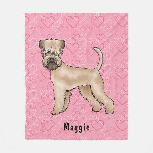 柔らかいコーティングされたホイアテンテリアのピンクのハートと名前 フリースブランケット (正面)