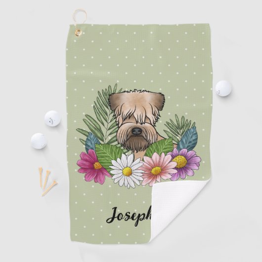 柔らかいコーティングされたホエトーテリアカラフルの花が緑 ゴルフタオル (インサイチュ)