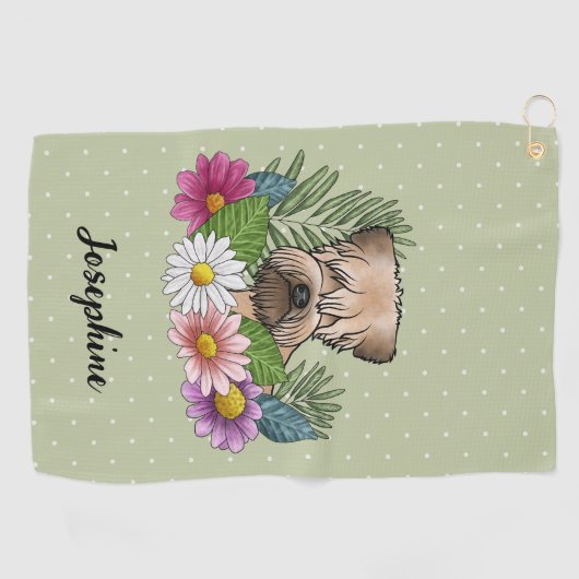 柔らかいコーティングされたホエトーテリアカラフルの花が緑 ゴルフタオル (横)