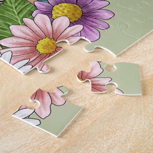 柔らかいコーティングされたホエトーテリアカラフルの花が緑 ジグソーパズル (側面)