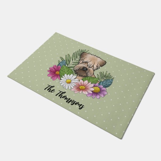 柔らかいコーティングされたホエトーテリアカラフルの花が緑 ドアマット (アングル)