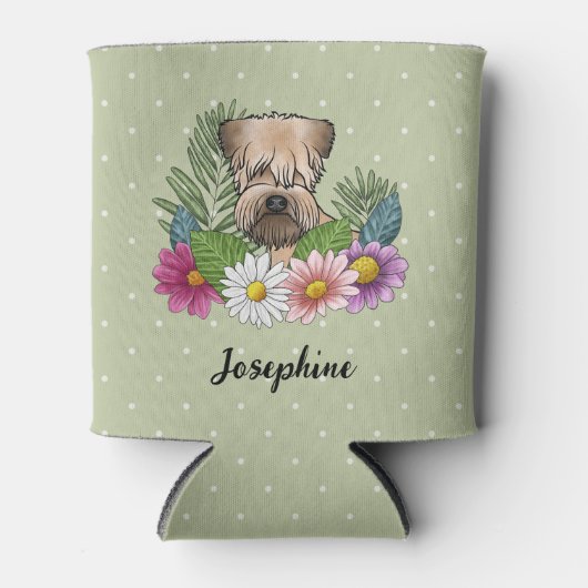 柔らかいコーティングされたホエトーテリアカラフルの花が緑 缶クーラー (正面)