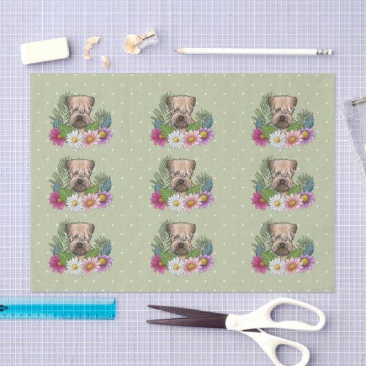 柔らかいコーティングされたホエトーテリアカラフルの花が緑 薄葉紙 (クラフト)