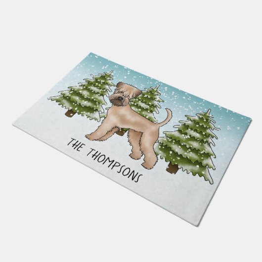 柔らかいコートされたホエテリア雪の冬の森 ドアマット (アングル)