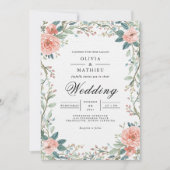 柔らかいサンゴの花結婚の枠 招待状 (正面)