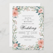 柔らかいサンゴの花結婚の枠 招待状 (正面/裏面)