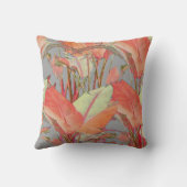 柔らかいサーモンピンク色の熱帯ジャングルの葉 クッション (裏面)