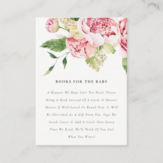 柔らかいシックな赤面フローラ牡丹の本の赤ちゃんシャワー エンクロージャーカード (正面)