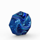 柔らかいスパイラルにジグザグのストロークを持つ青い波状スター フォトブロック (左)