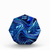 柔らかいスパイラルにジグザグのストロークを持つ青い波状スター フォトブロック (正面)