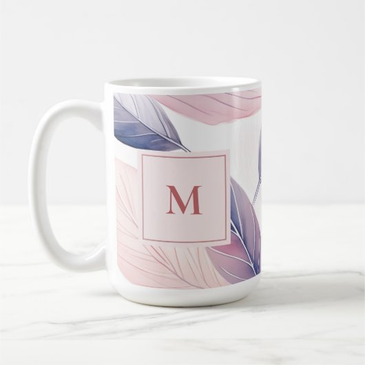 柔らかいセレニティウォーターカラーカスタムモノグラムを残す コーヒーマグカップ (左)