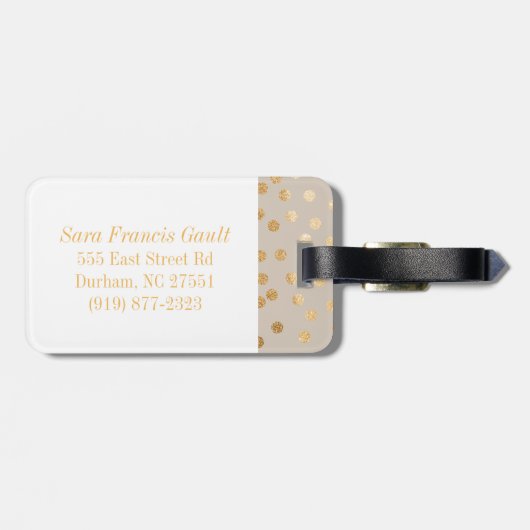 柔らかいタンおよび金ゴールドのグリッター都市点のモノグラム ラゲッジタグ (裏面横)